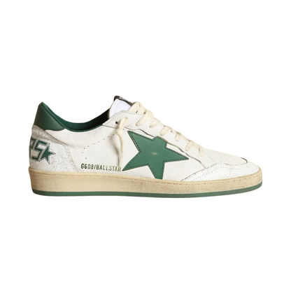 Golden Goose Ball Star white nappa leather with green leather star and heel tab