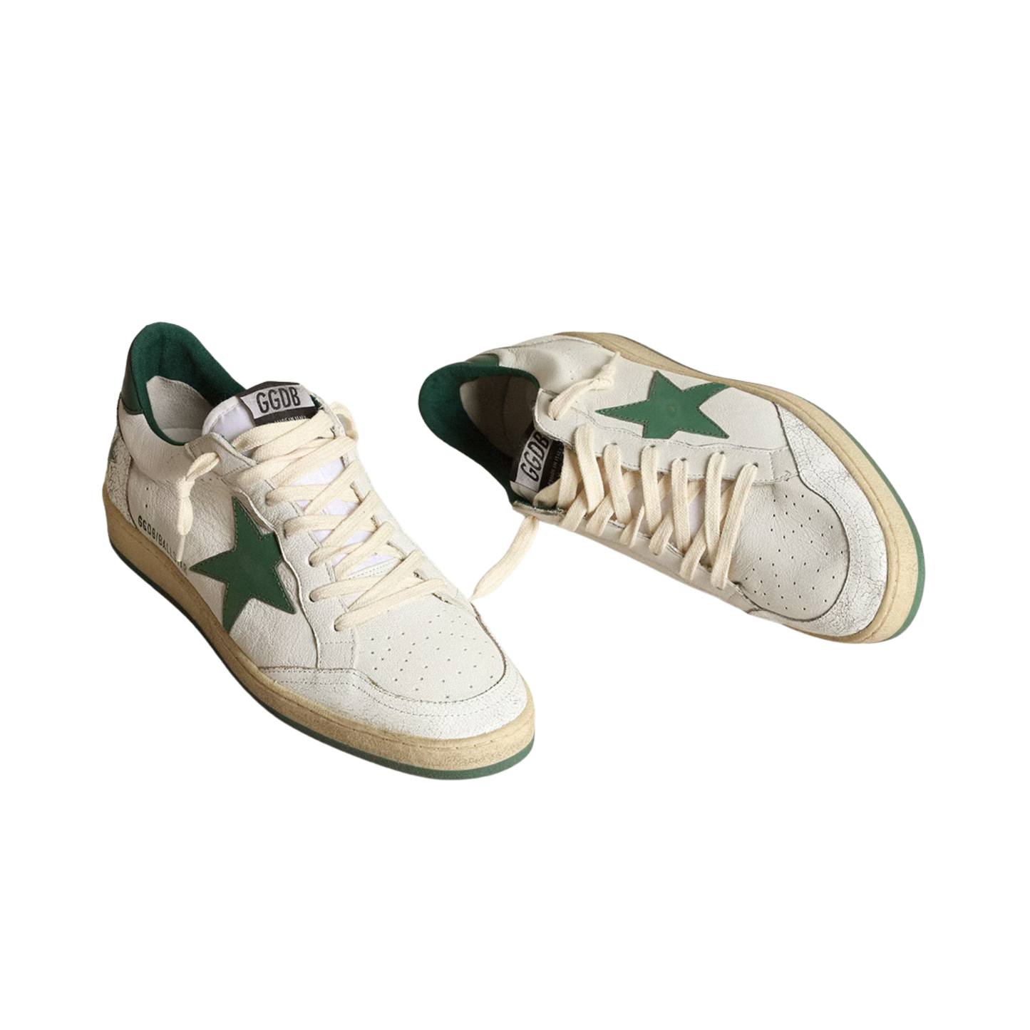 Golden Goose Ball Star white nappa leather with green leather star and heel tab