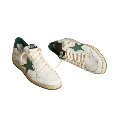 Golden Goose Ball Star white nappa leather with green leather star and heel tab