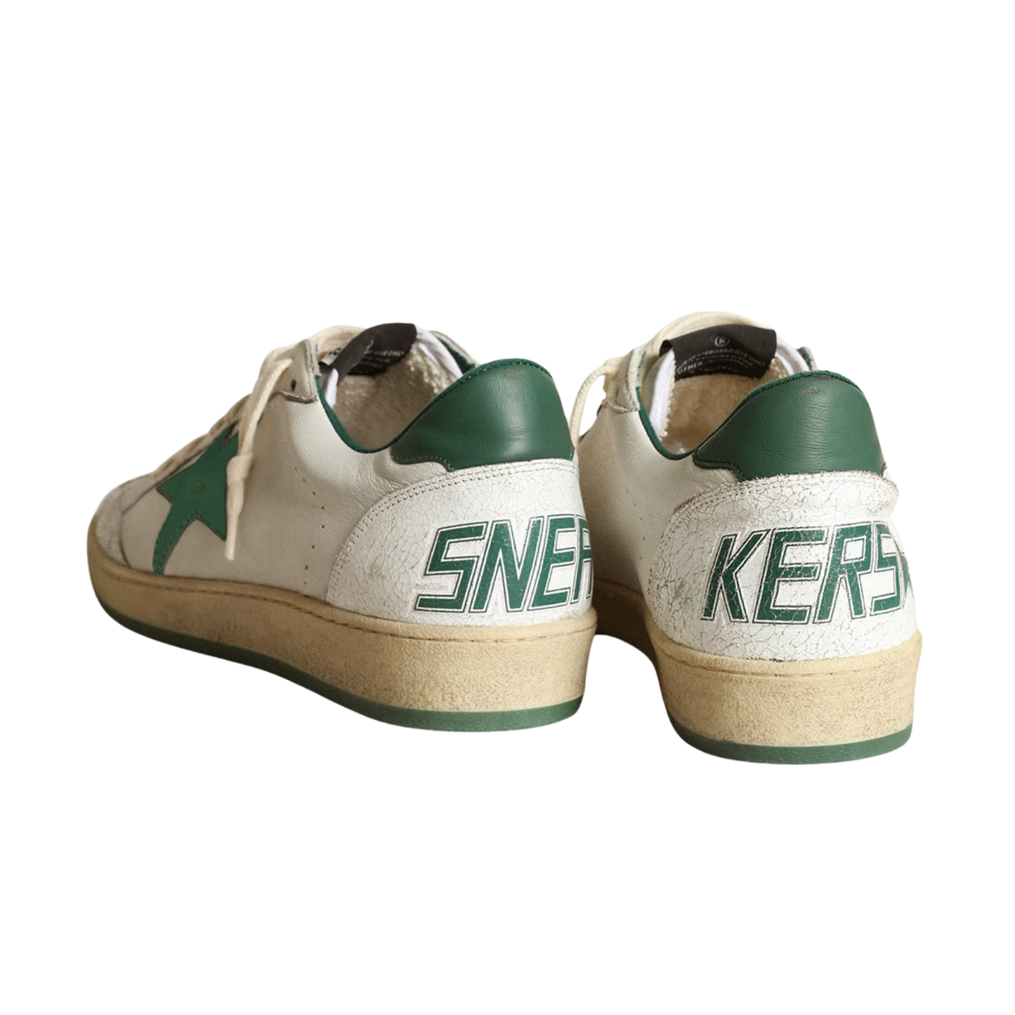 Golden Goose Ball Star white nappa leather with green leather star and heel tab