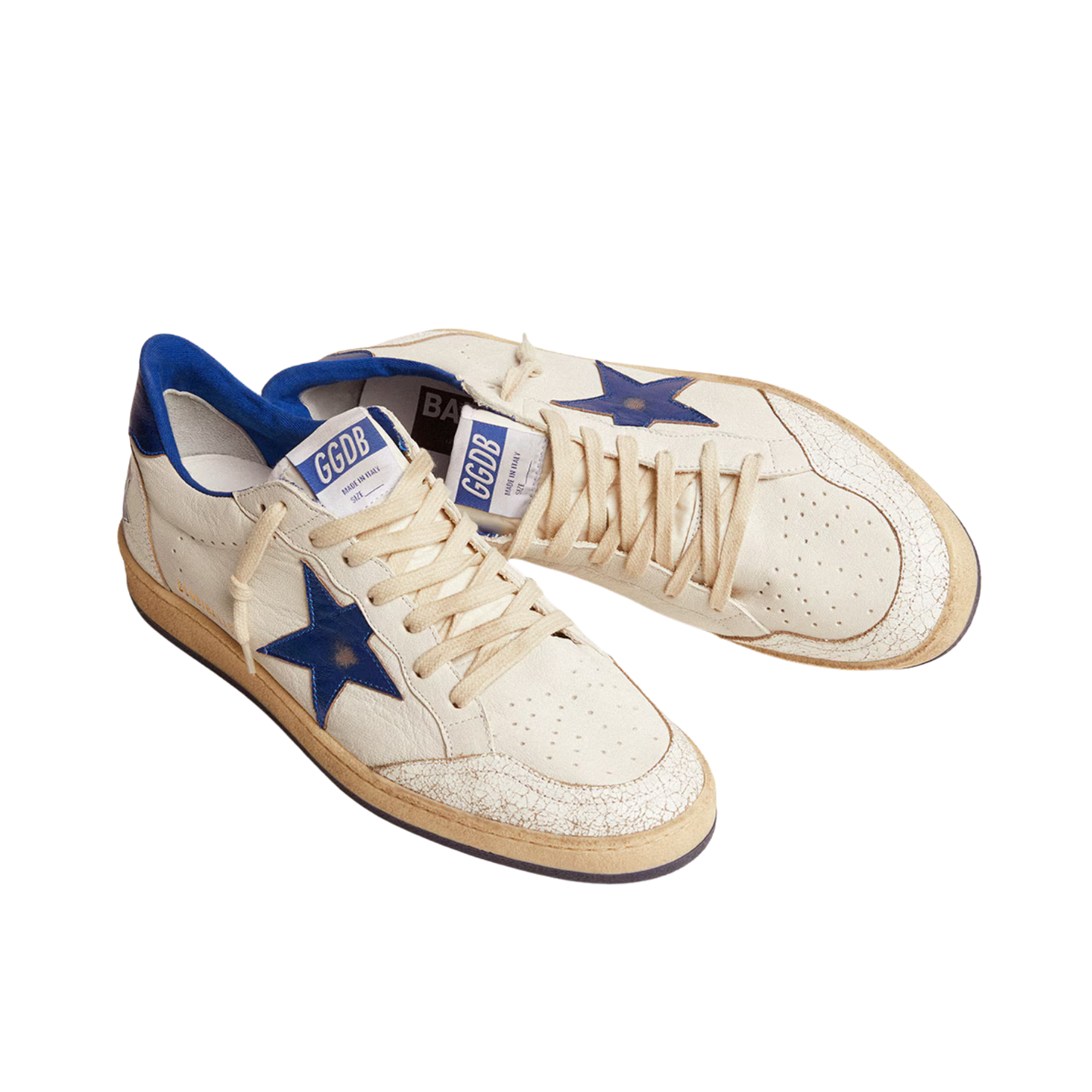 Golden Goose Ball Star in white nappa with blue star and heel tab