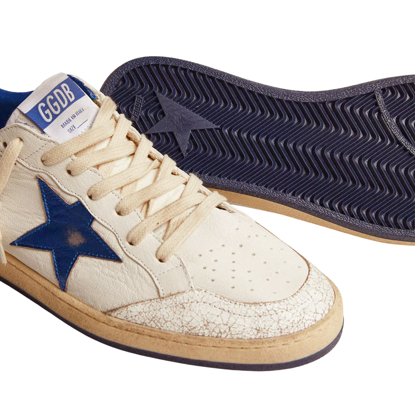 Golden Goose Ball Star in white nappa with blue star and heel tab