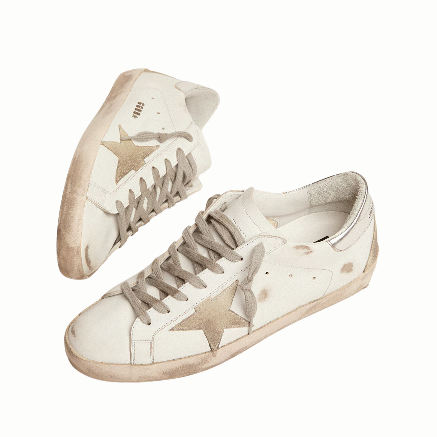 Golden Goose Super-Star with silver heel tab and lettering